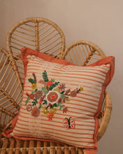 Load image into Gallery viewer, Attirail Bohemian Blossom Cushion Embroidered Floral Design Orange Coral
