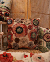 Load image into Gallery viewer, Attirail Bohemian Embroidered Wild Poppies Collection Felted FIelds Cushion

