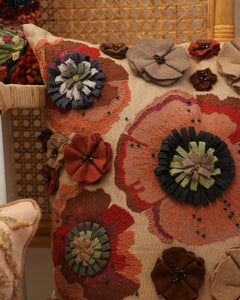 Attirail Bohemian Embroidered Wild Poppies Collection Felted FIelds Cushion