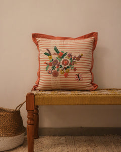 Attirail Bohemian Blossom Cushion Embroidered Floral Design Orange Coral