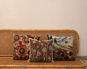 Attirail Bohemian Embroidered Wild Poppies Collection Felted FIelds Cushion