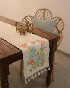Attirail Bohemian Belle Embroidered Colourful Beige Table Runner