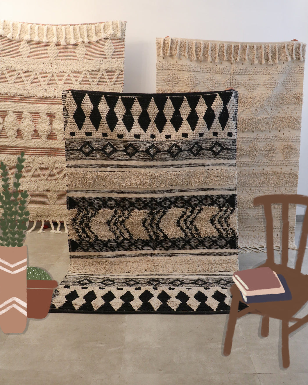 Attirail Bohemian Handloom Marrakesh Floor Rug Mediterranean Black & White